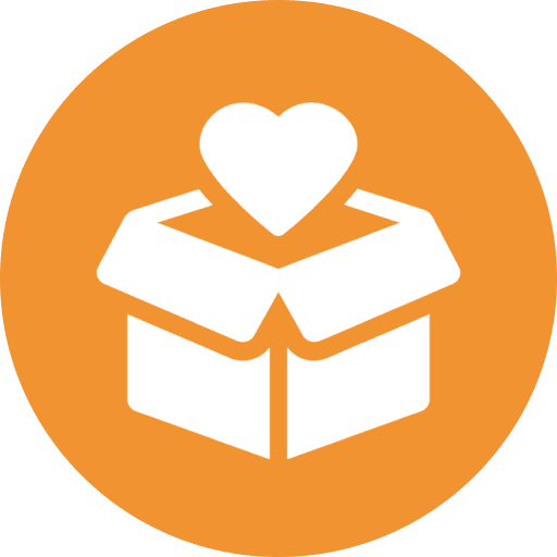 Heart above open box on orange background.