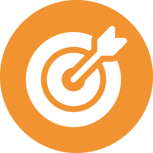 Target icon with arrow in orange circle.