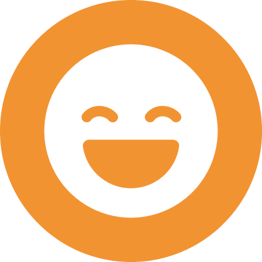 Smiling emoji on orange circle background.